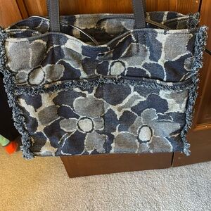 Kate Spade Sam Denim Large Floral Fringe Pocket Top Handle Tote Bag